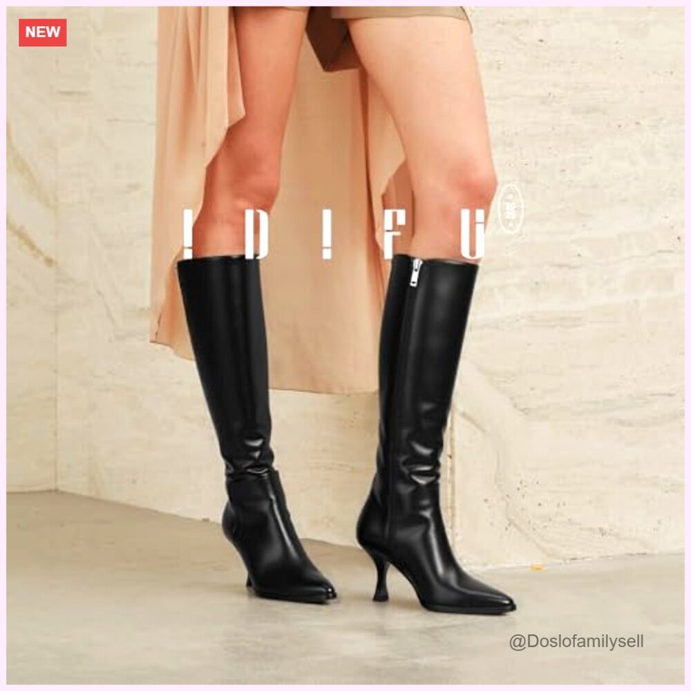 Knee High Boots Pointed Toe Low Kitten Heel Side Zipper Dressy Fall Fashion - Picture 4 of 7